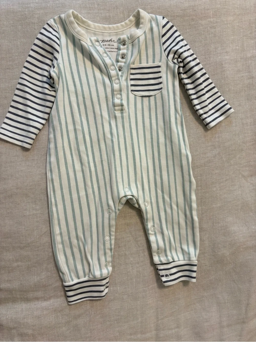 Pehr 100% Organic Cotton Striped Romper Jumpsuit